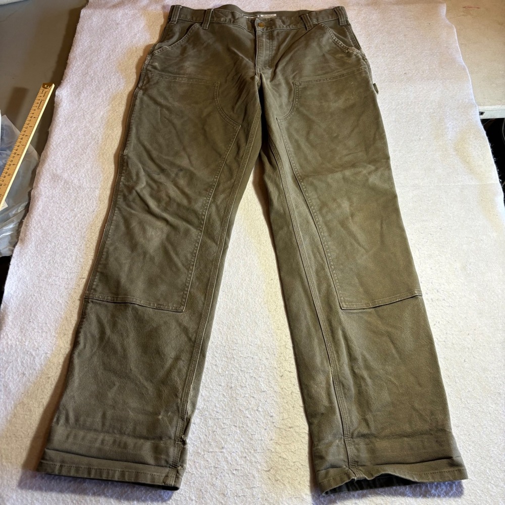 Carhartt Rugged Flex Relaxed Fit Duck Double Front Work Pants Moss 36x33 BN3334